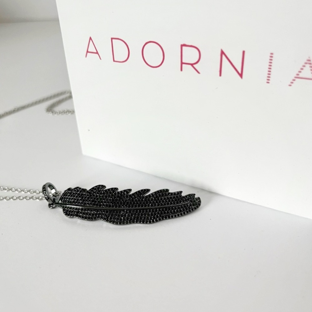 NEW Adornia Sterling Silver Aria Feather Black Spinel Pendant necklace - Picture 3 of 4